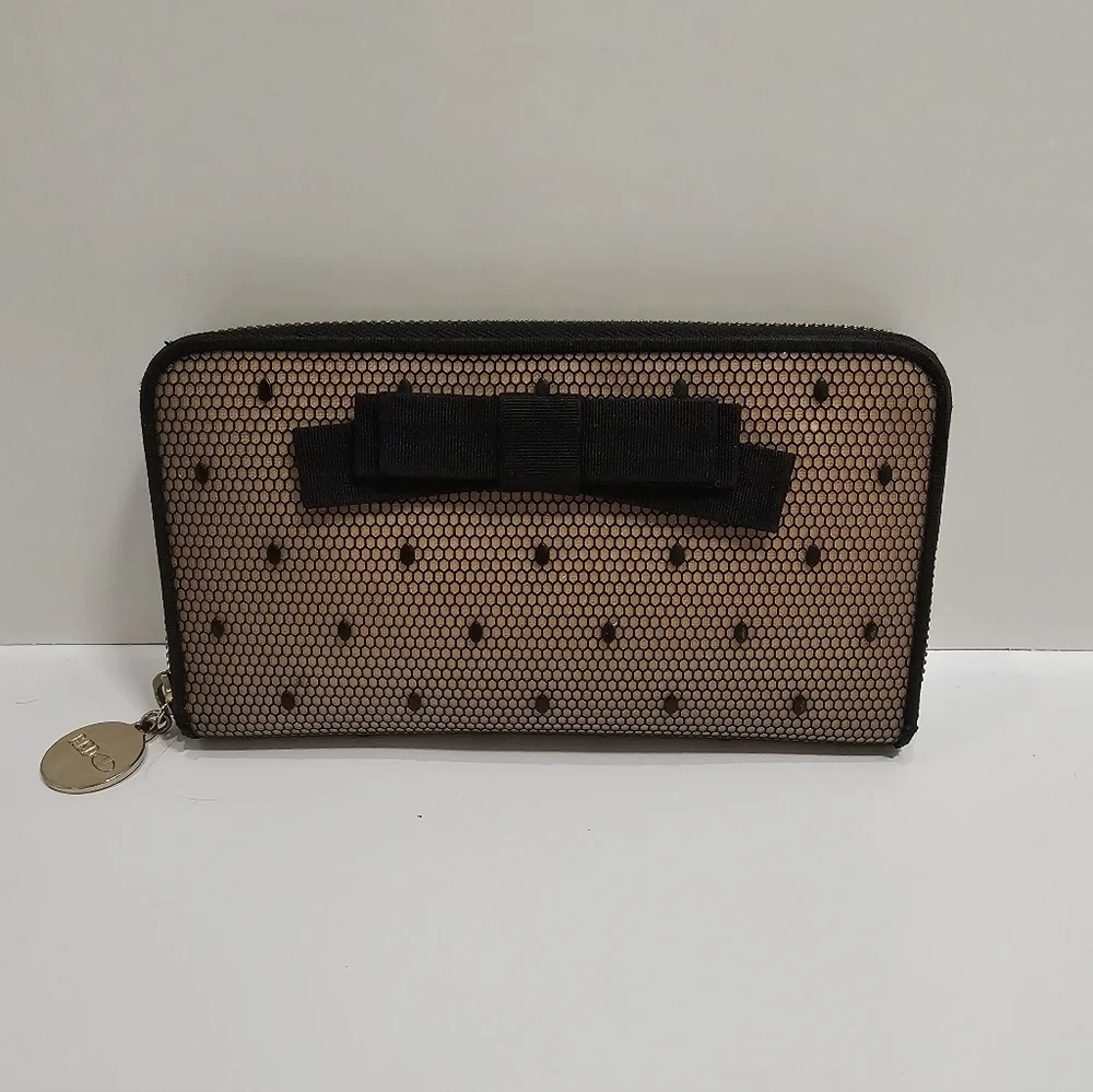 Valentino Nude and Black Bow Zip-Around Wallet